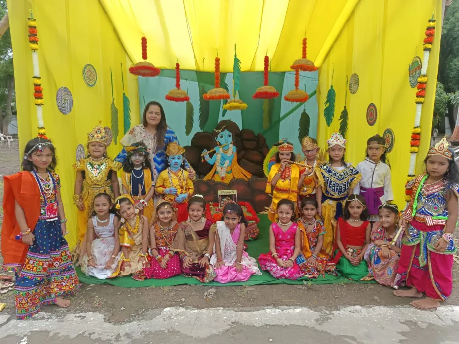 Children celebrating Janmashtami at T.N. RAO School